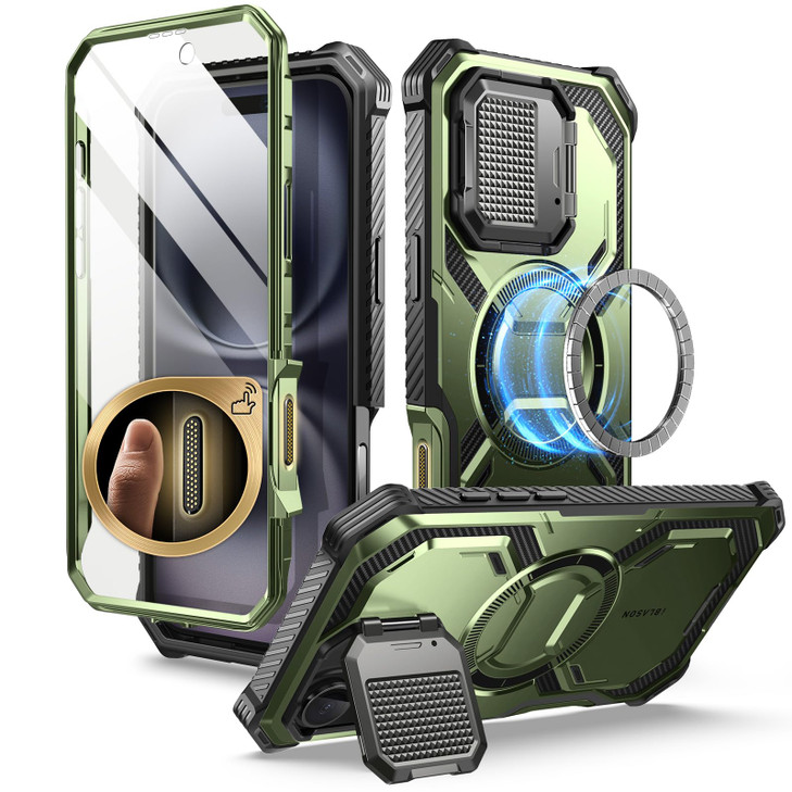 iBlason Armorbox for iPhone 16 Case MagSafe Camera Control Capture Button Builtin Screen Protector Camera Cover Stand Fu