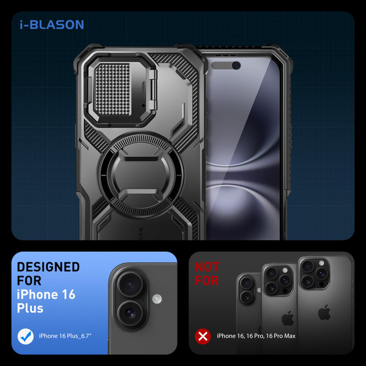 iBlason Armorbox for iPhone 16 Plus Case MagSafe Camera Control Capture Button Builtin Screen Protector Camera Cover Sta