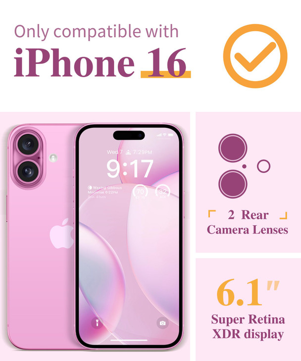 GVIEWIN for iPhone 16 Case Floral with Screen ProtectorCamera Lens Protector Non Yellowing Soft Shockproof Clear Phone P