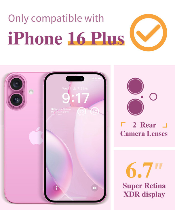 GVIEWIN for iPhone 16 Plus Case Floralwith Screen ProtectorCamera Lens ProtectorNon YellowingSoft Shockproof Clear Phone