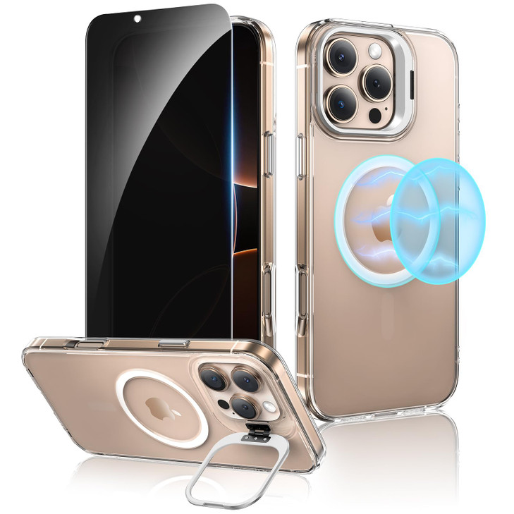 Ruky for iPhone 16 Pro Max Case with Privacy Screen Protector with Detachable Buttons Compatible with MagSafe and Stand