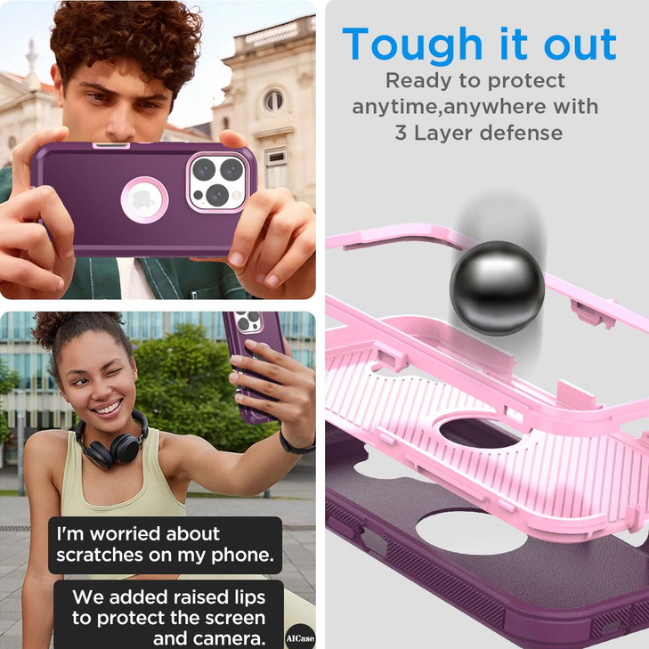 AICase for iPhone 16 Pro CaseHeavy Duty Drop Protection Full Body Rugged ShockproofDrop ProofDust Proof Military Protect