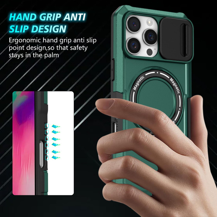 Kainevy Phone Case for iPhone 16 Pro Compatible with MagSafe with Magnetic Ring Stand Camera Cover Heavy Duty Rugged Sil