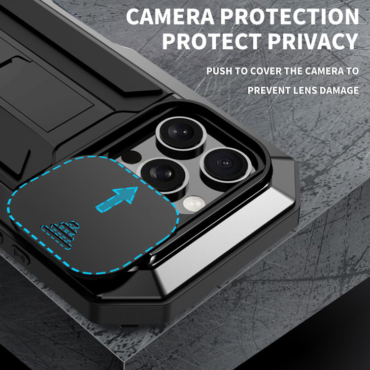 Tiwikunx Compatible for iPhone 16 Pro 5G Case with Slide Camera CoverScreen ProtectorOutdoor Aluminum Metal Gorilla Glas