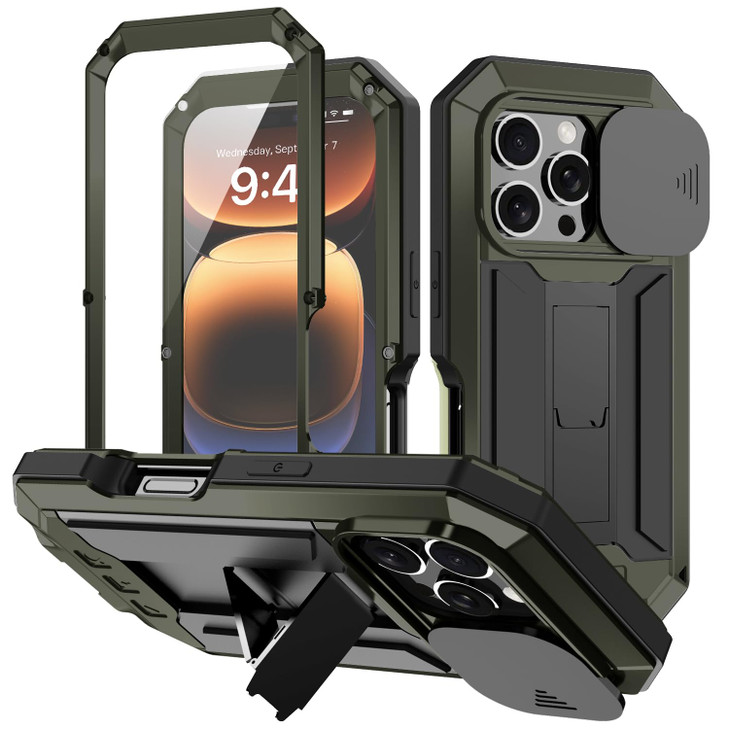 Tiwikunx Compatible for iPhone 16 Pro Max 5G Case with Slide Camera CoverScreen ProtectorOutdoor Aluminum Metal Gorilla
