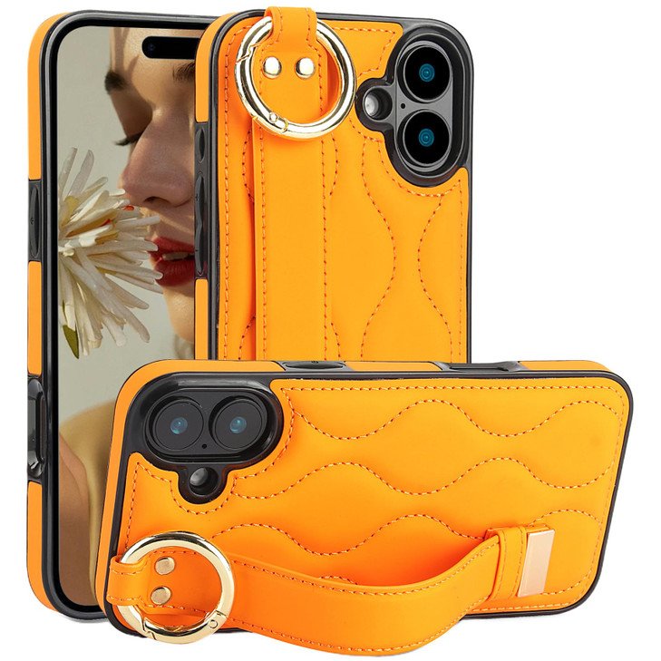 CCSmall for Apple iPhone 16 Plus Case with Adjustable Wristband Strap Kickstand PU Leather Handstrap Grip Loop Wristband