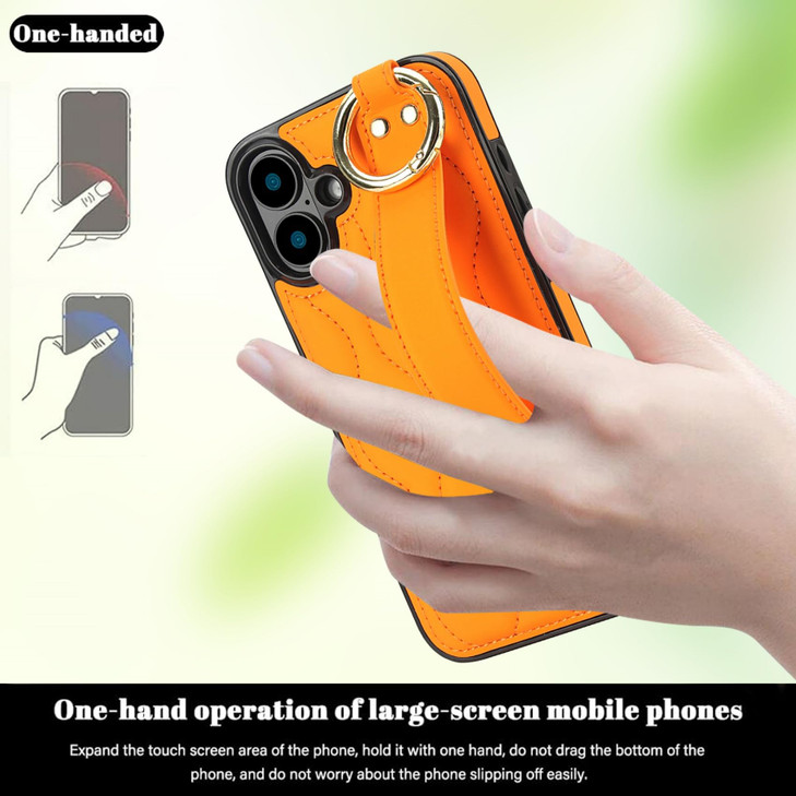 CCSmall for Apple iPhone 16 Plus Case with Adjustable Wristband Strap Kickstand PU Leather Handstrap Grip Loop Wristband