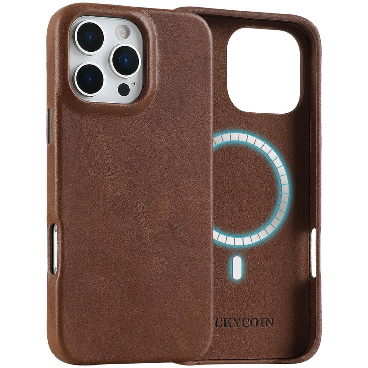 LUCKYCOIN Genuine Leather Phone Case for iPhone 16 Pro Max Compatible with Magsafe100 Leather Magnetic Phone Case with M