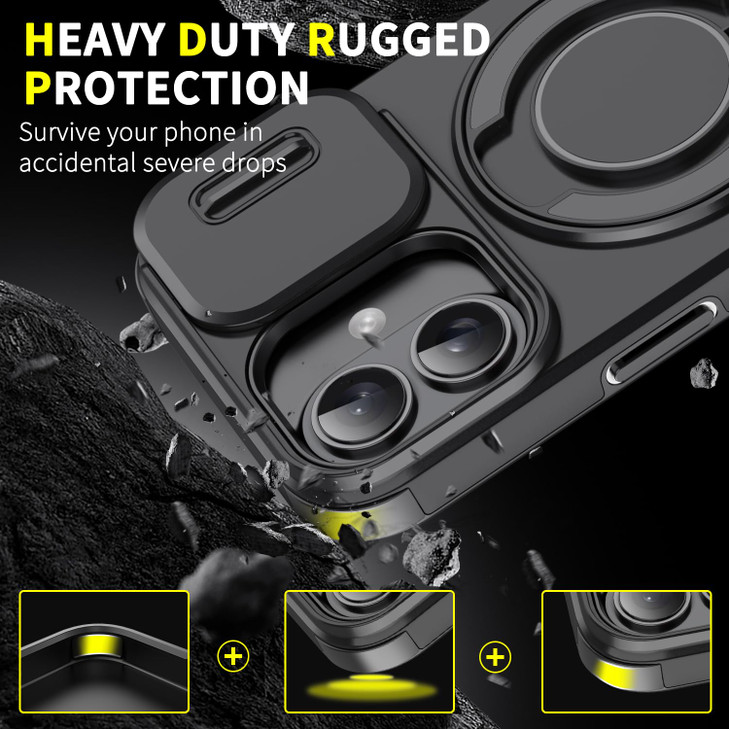Dteck for iPhone 16 Plus 67 Shockproof Case with Rotating Phone Ring Holder KickstandSlide Camera Cover Compatible with