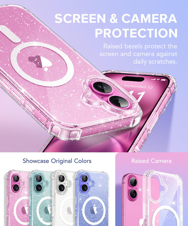 BERFY Magnetic for iPhone 16 Case Compatible with Magsafe with Screen Protector Camera Lens Protector NonYellowing Clear