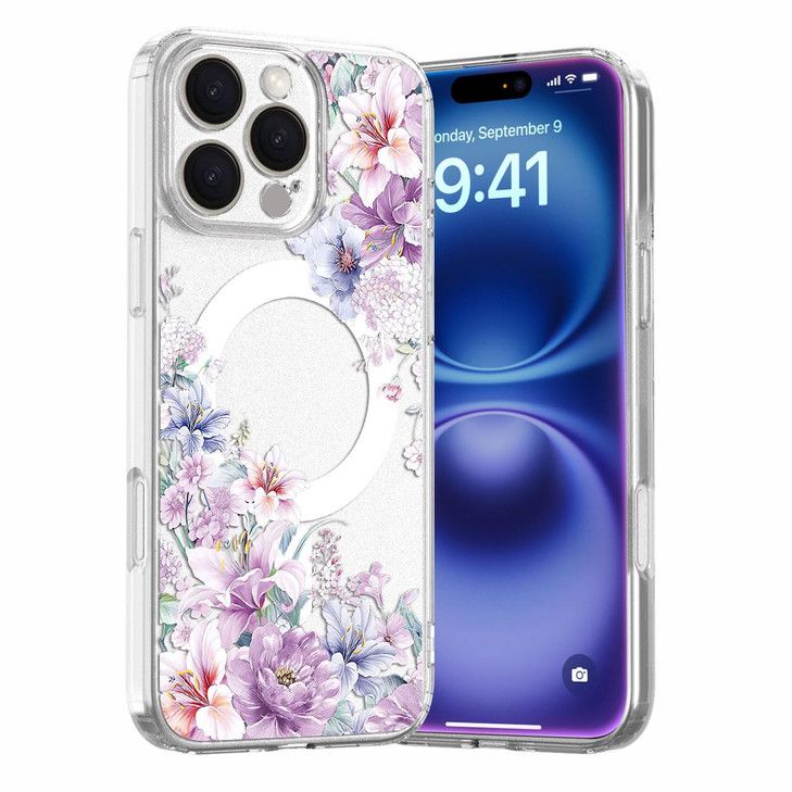Akeivare for iPhone 16 Pro Magsafe Case Slim Floral Shockproof Protective Hard PCTPU Cute Bumper Flower Cover Women Magn