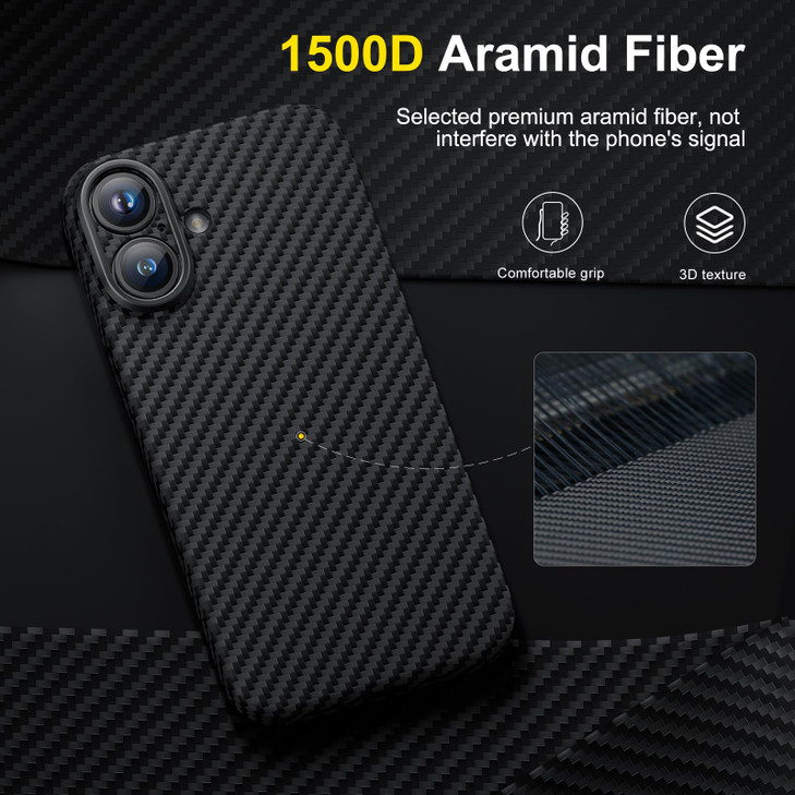 memumi Real Aramid Fiber for iPhone 16 Plus Case NOcase Feeling Durable Sturdy Aramid Fiber with 05mm Slim Case for iPho