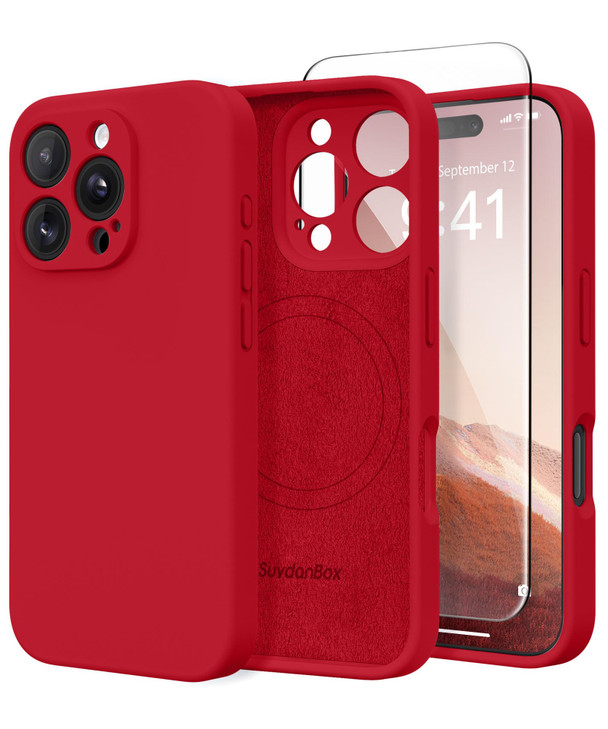SuydanBox Magnetic for iPhone 16 Pro Max Case Compatible with MagSafe Full Camera ProtectionScreen Protector Silicone Sh