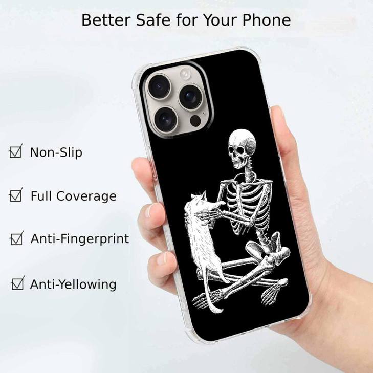 Tobelint Case for iPhone 16 Pro with Skull DesignCool Skeleton and Cat Pattern for Men WomenClear Slim Soft TPU Bumper C
