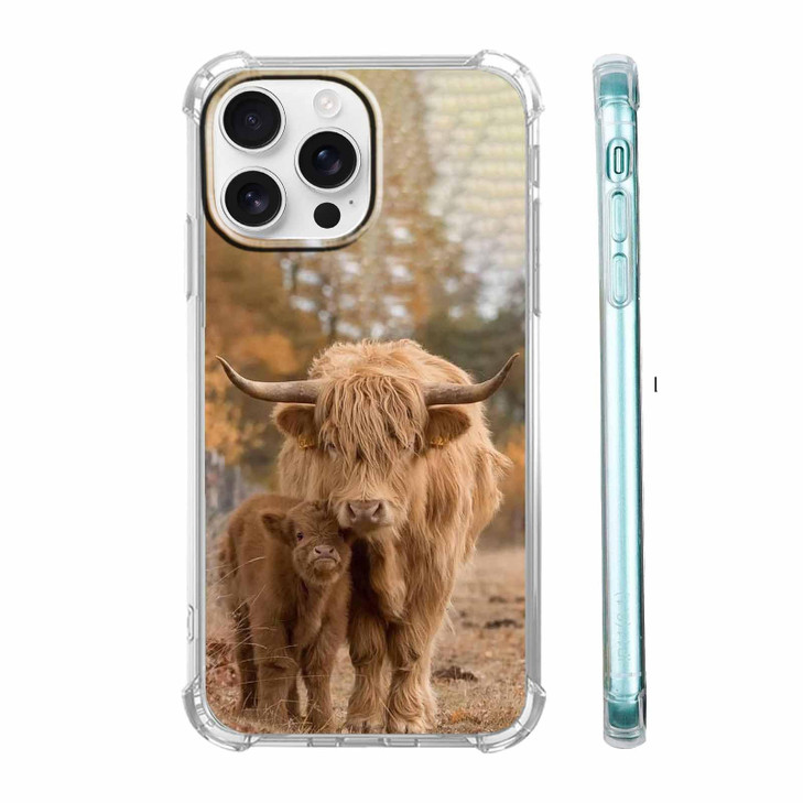 Tobelint Case for iPhone 16 Pro with Cow DesignCute Highland Cattle Family Pattern for Men WomenClear Slim Soft TPU Bump