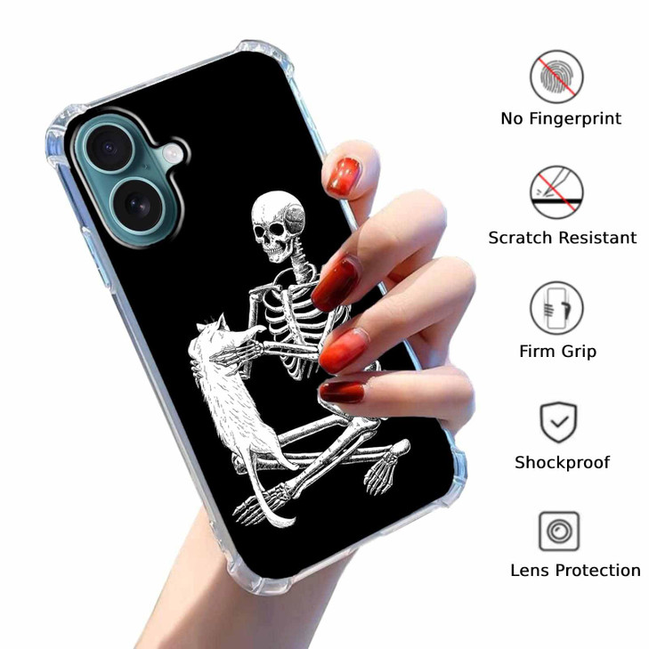 Tobelint Case for iPhone 16 Plus with Skull DesignCool Skeleton and Cat Pattern for Men WomenClear Slim Soft TPU Bumper