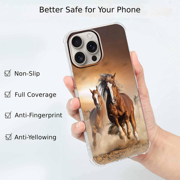 Tobelint Case for iPhone 16 Pro Max with Horse DesignBrown Running Animals Pattern for Men WomenClear Slim Soft TPU Bump