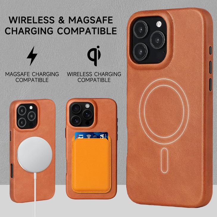 LUCKYCOIN Genuine Leather Phone Case for iPhone 16 Pro Max 69 inCompatible with MagsafeLeather Basic Cases Cover with Wi