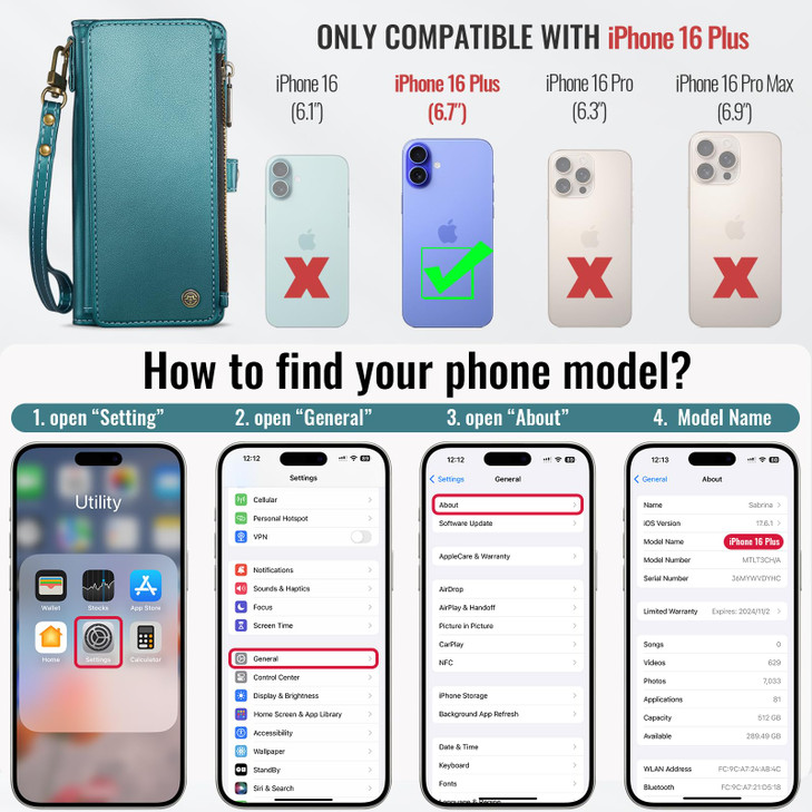 Defencase Compatible with iPhone 16 Plus Case Wallet with RFID Blocking Card Holder for Women Men PU Leather Magnetic Sn