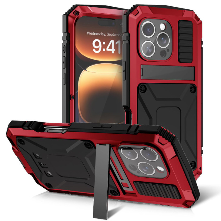 Compatible with iPhone 16 Pro 5G Metal Case with Kickstand Builtin Screen Protector Camera Cover Sturdy Military Armor D