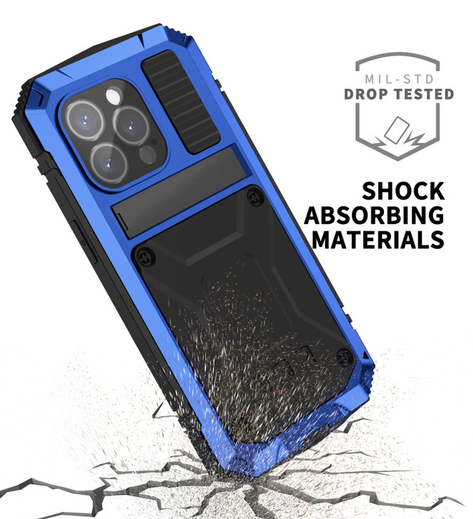FunnyWin Metal Case for iPhone 16 Plus Aluminum Military Grade Rugged Case with Metal Stand Screen Protector Drop Tested