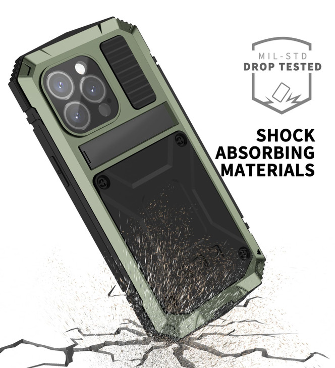 FunnyWin Metal Case for iPhone 16 Pro Aluminum Military Grade Rugged Case with Metal Stand Screen Protector Drop Tested