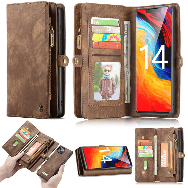 Simicoo iPhone 16 Pro Leather Detachable Wallet Zipper Case with 11 Card Slots Holder Magnetic Case for iPhone 16 Pro Fl