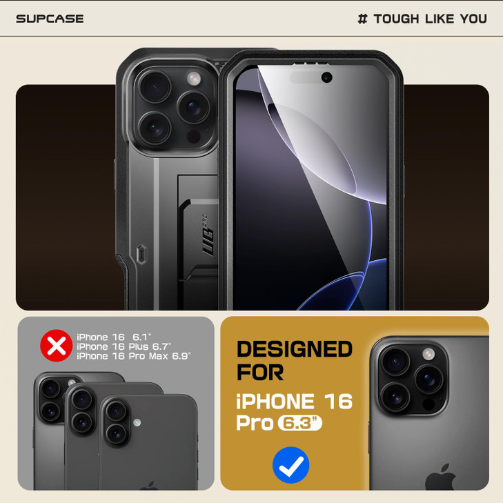 SUPCASE for iPhone 16 Pro Case with Screen Protector Unicorn Beetle Pro Builtin Stand BeltClip MilitaryGrade Protection