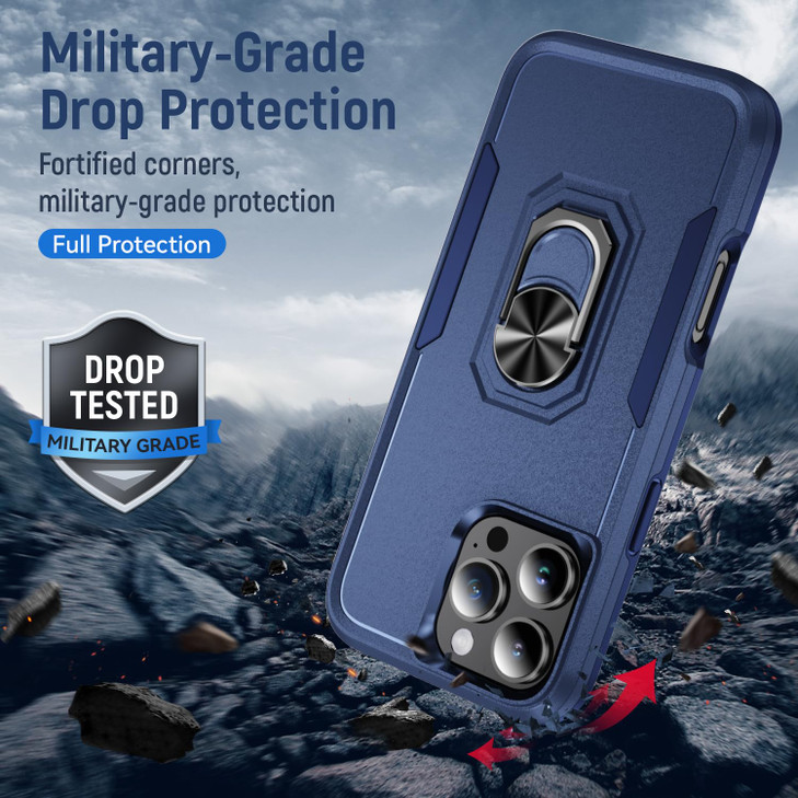 Kainevy Phone Case for iPhone 16 Pro Max with Metal Ring Stand SiliconePC Hybrid Cover Heavy Duty Rugged Military Grade