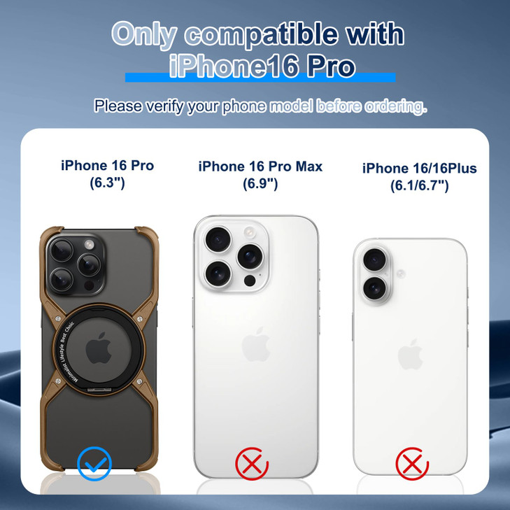 Adaivia Phone Case Suitable for iPhone 16 Pro Simple Frameless Design with Magnetic Phone Stand Metal Shell