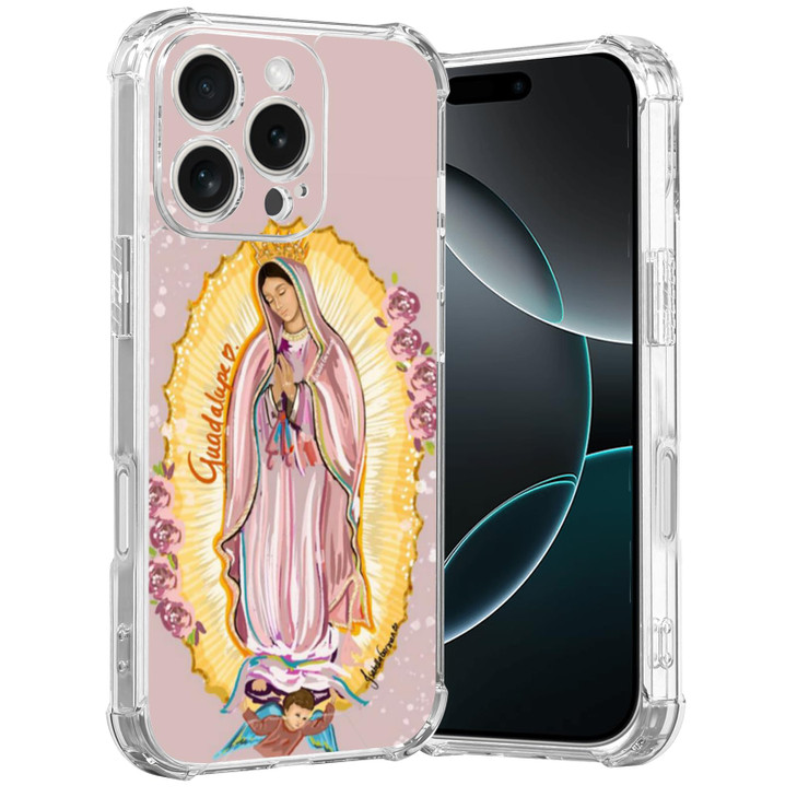 MMYAJT Flesh Virgencita Phone Case Fit for iPhone 16 Pro Wireless Charging Shockproof Clear Mexico Virgen de Guadalupe P