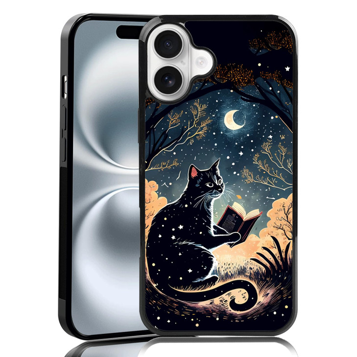MMYAJT Black Whimsical Cat Phone Case Compatible with iPhone 16 Plus Moon iPhone Case Shockproof Cute Black Cat Phone Co