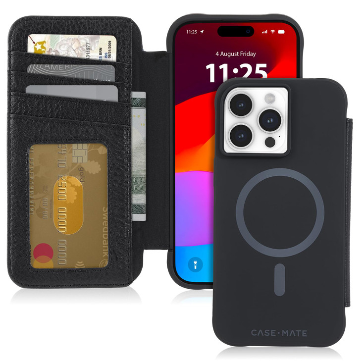 CaseMate Wallet Folio iPhone 15 Pro Max Case Black 12ft Drop Protection Compatible with MagSafe Magnetic Flip Folio Cove
