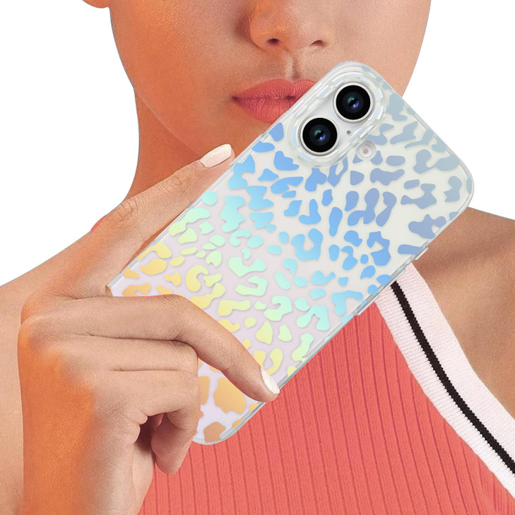 Omorro Compatible with iPhone 16 Leopard Case for Women Luxury Glitter Leopard Cheetah Print Designed Colorful Laser Iri