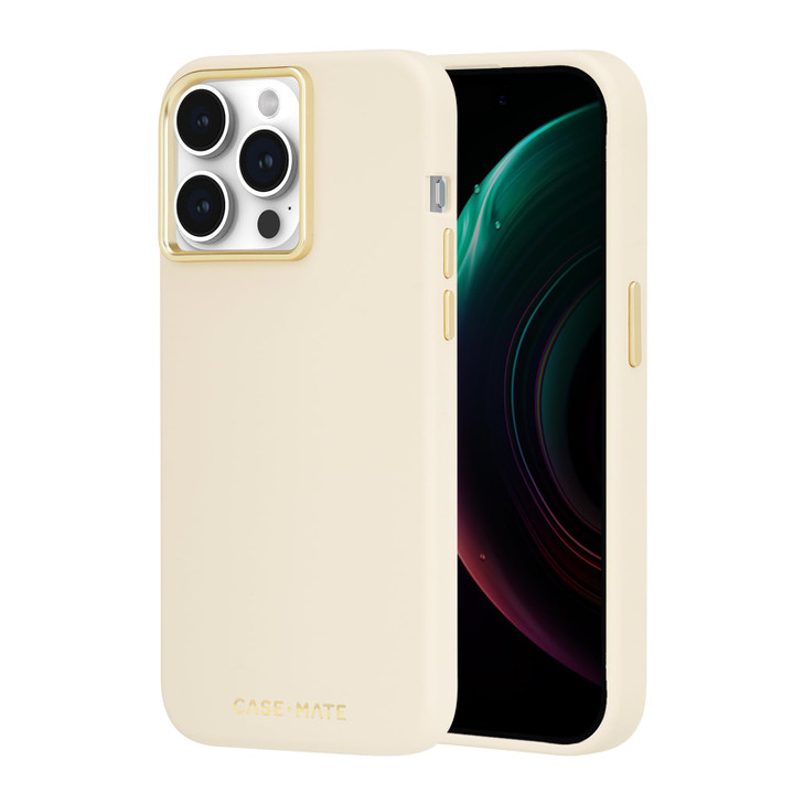 CaseMate iPhone 15 Pro Case Silicone Beige 12ft Drop Protection Compatible with MagSafe Magnetic Cover with Soft Silicon