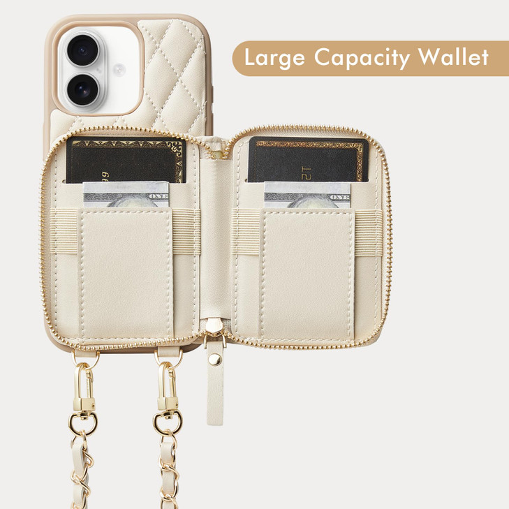 LAMEEKU Compatible with iPhone 16 Case Wallet with Card Holder RFID Blocking Wrist Strap Crossbody Phone Cover for Women
