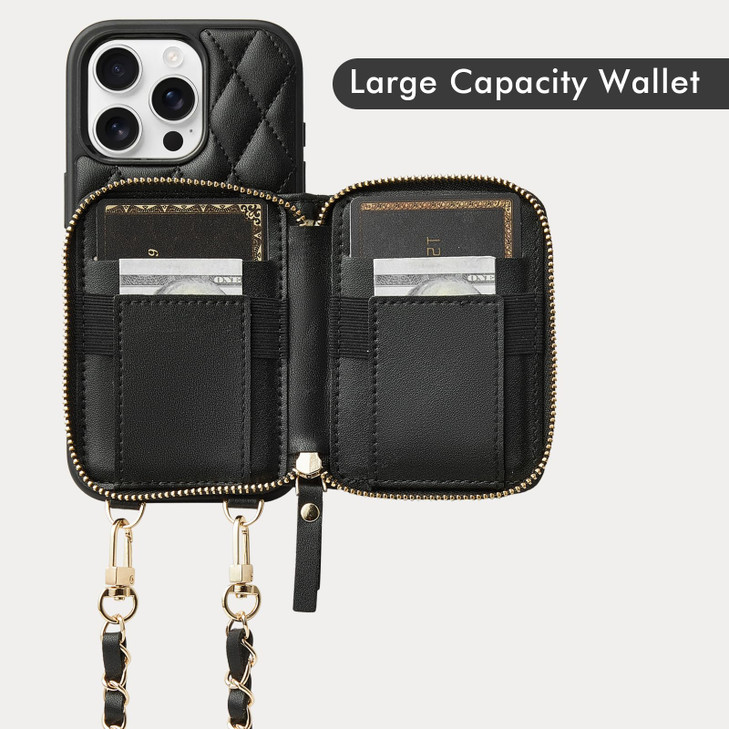 LAMEEKU Compatible with iPhone 16 Pro Case Wallet with Card HolderRFID Blocking Wrist Strap Crossbody Phone Cover for Wo