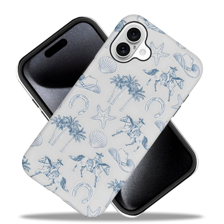 Generic Case for iPhone 16 Plus Drop Protection Phone Cover Hybrid Case for Girl Women Coastal Beach Horse West