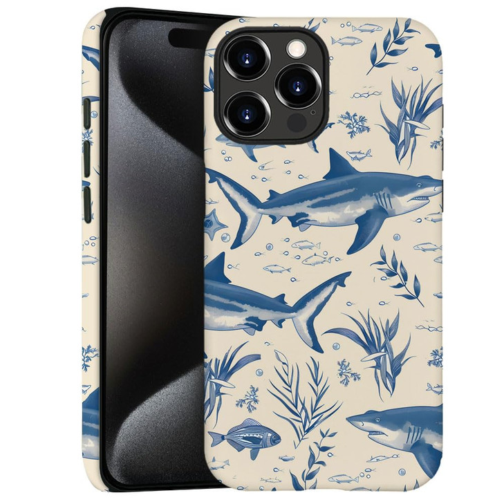 Generic Case for iPhone 16 Pro Drop Protection Phone Cover Hybrid Case for Girl Women Shark Coral Sea Life