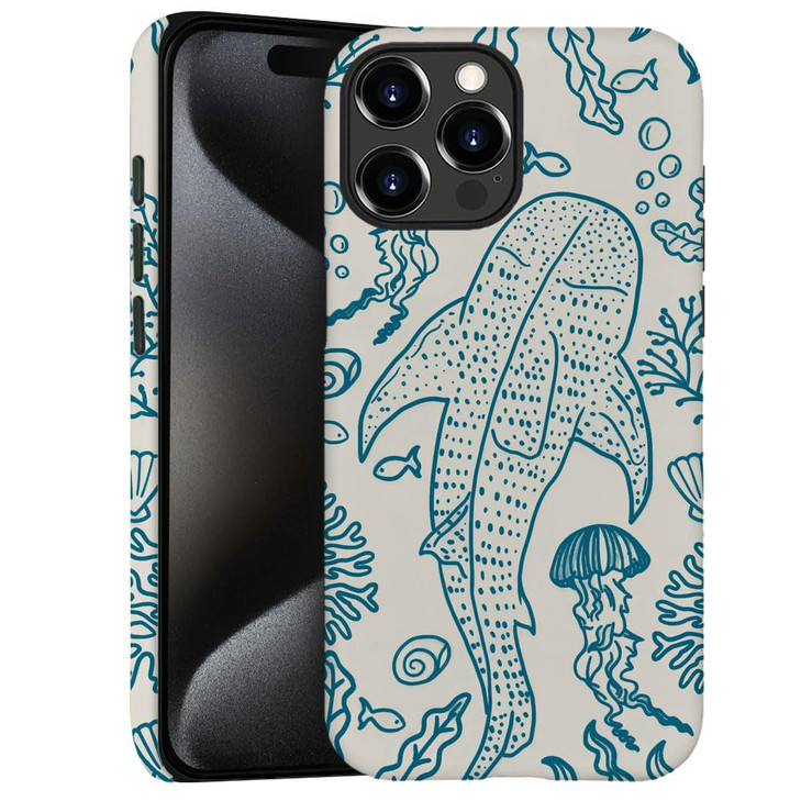 Generic Case for iPhone 16 Pro Drop Protection Phone Cover Hybrid Case for Girl Women Shark Whale Coral Reef