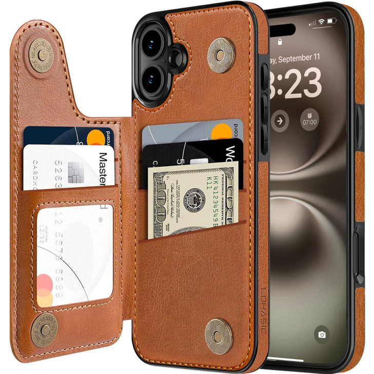 LOHASIC Wallet Case for iPhone 16 Plus 5 Card Holder Safe RFID Blocking Vintage PU Leather Phone Cover Kickstand Flip Fo