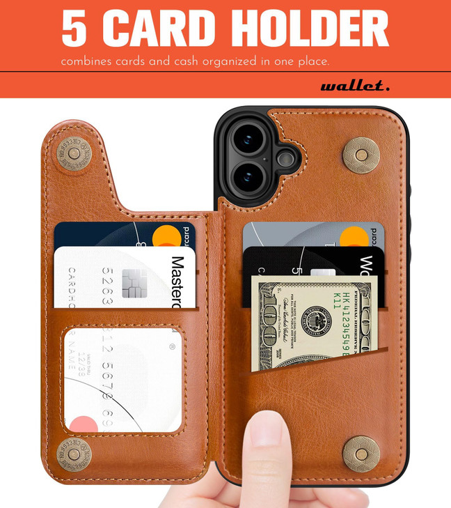 LOHASIC Wallet Case for iPhone 16 Plus 5 Card Holder Safe RFID Blocking Vintage PU Leather Phone Cover Kickstand Flip Fo
