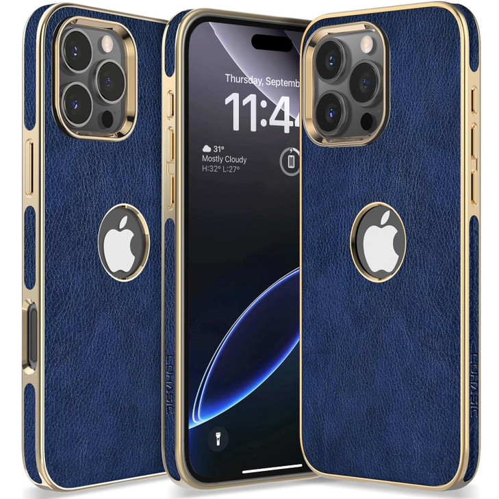 LOHASIC for iPhone 16 Pro Max Leather Case Logo View Luxury Elegant Phone Cover Designed for Men Women AntiSlip Grip Pro