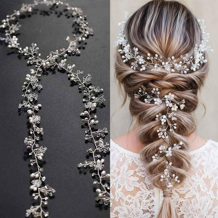 Yean Wedding Hair Vine Long Bridal Headband Hair Accessories for Bride and Bridesmaid (100cm / 39.3inches) (Silver)