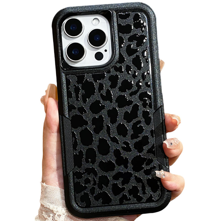 Burmcey for iPhone 16 Pro Max Case Black Leopard Cheetah Heavy Duty Drop Tested Tough Rugged Full Body Protection Shockp