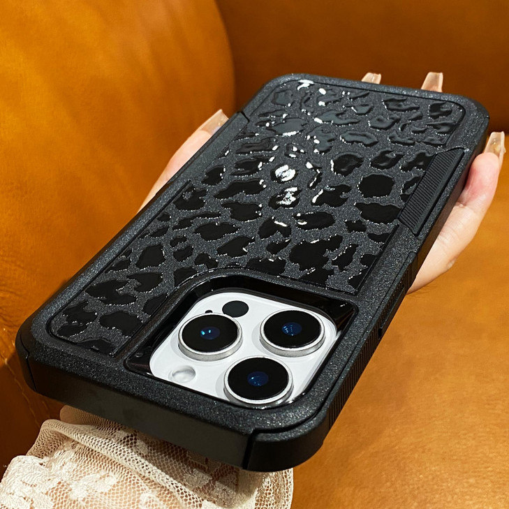 Burmcey for iPhone 16 Pro Max Case Black Leopard Cheetah Heavy Duty Drop Tested Tough Rugged Full Body Protection Shockp
