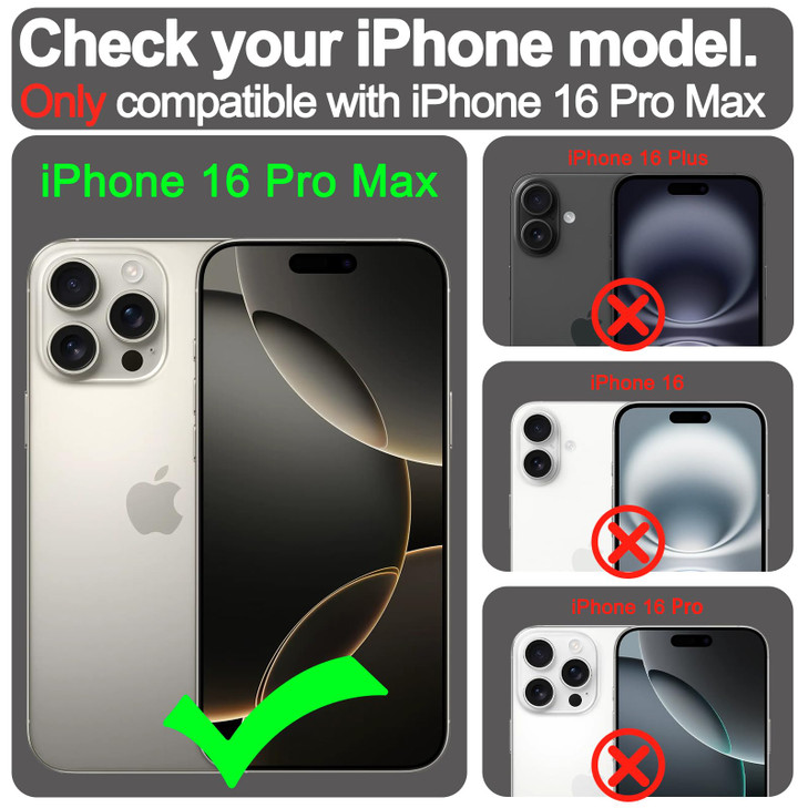 VANAVAGY Compatible for iPhone 16 Pro Max Wallet Case PU Leather Flip Cover with RFID Blocking Card Holder Wrist Strap K