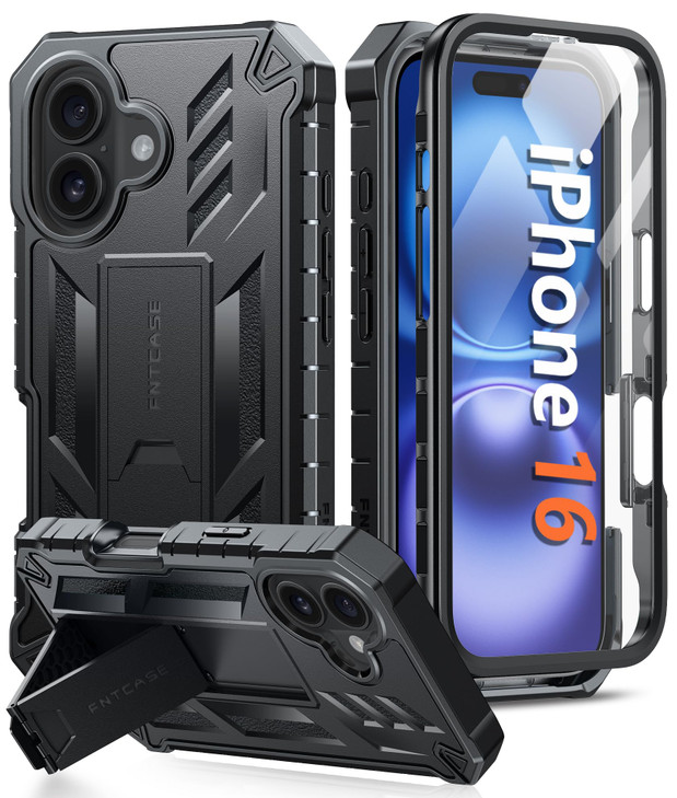 FNTCASE for iPhone 16 Phone Case for iPhone 16 case with Kickstand Shockproof Military Grade Protective Cover Dual Layer