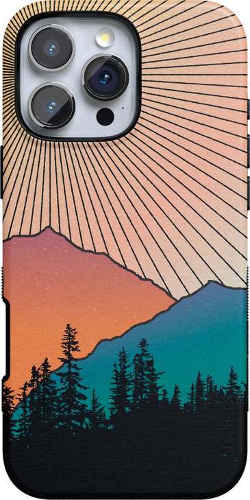Casely iPhone 16 Pro Case Golden Hour Mountain Sunset Bold Protective Design Compatible with MagSafe