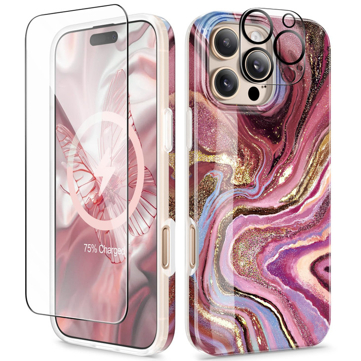 GVIEWIN for iPhone 16 Pro Case Compatible with MagSafe with Screen Lens Protectors MilitaryGrade Protection Slim Marble